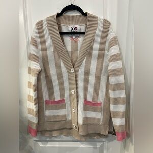 Kerri Rosenthal striped color block button front heart cardigan sweater Sz Small